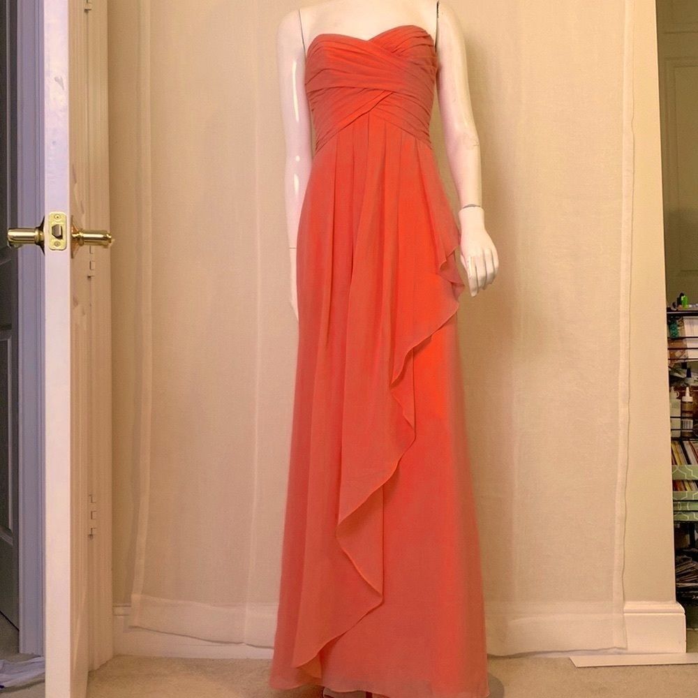 Bridesmaids Dress Summer Gown David’s Bridal Long Dress Strapless Salmon